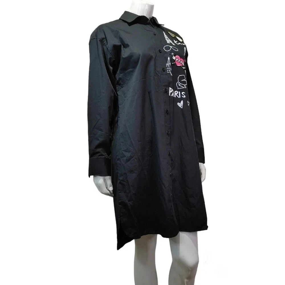 Karl Lagerfeld Paris Print and Patches Shirt / Dress Women's Size Medium - Picture 13 of 13